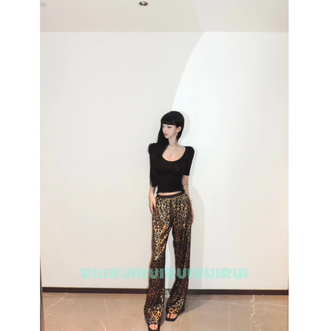 【RUI】夏季新款摩登烫金钱豹阔腿裤复古直筒休闲裤D0102