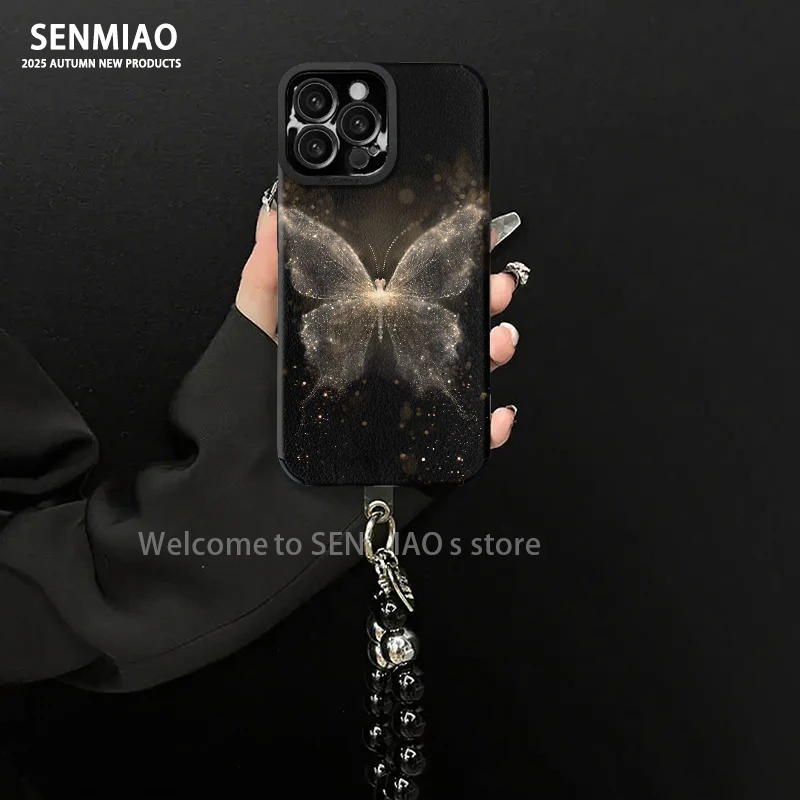 适用【苹果/oppo/华为/vivo/小米】闪粉蝴蝶小羊皮防摔手机壳女款