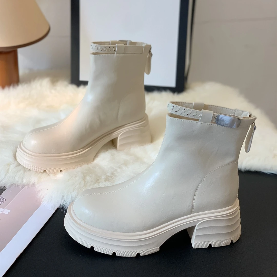 厚底小个子增高英伦风小众拼接后拉链设计马丁靴2025秋冬百搭短靴