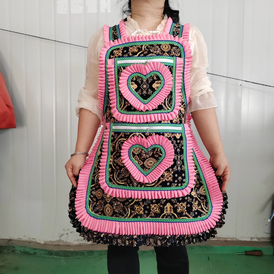 贵州新款花边火爆围裙厨房上班家用时尚自产自销交叉背带可调节式