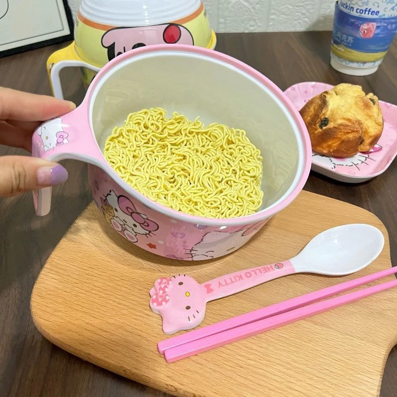 卡通高颜值KITTY泡面宿舍碗吃饭饭碗家用可爱大号碗勺饭盒餐具