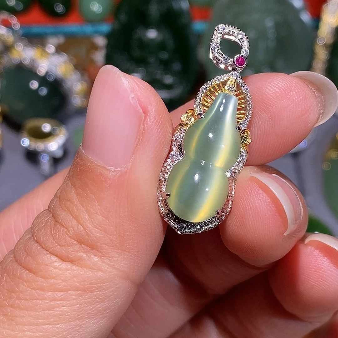 和田玉（碧玉）银S925镀金镶嵌颈饰