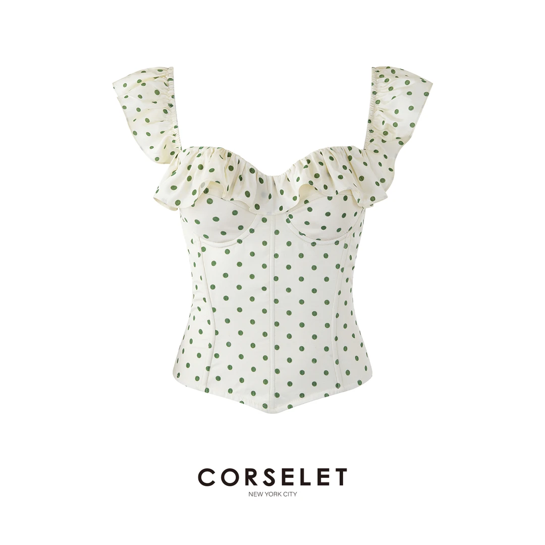 早秋福利CORSELET25春夏梦露风波点荷叶边塑形收腰显瘦鱼骨胸衣