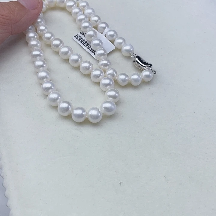 颈饰银S925镶嵌淡水珍珠卡8➕高级丝绸缎面冷白光