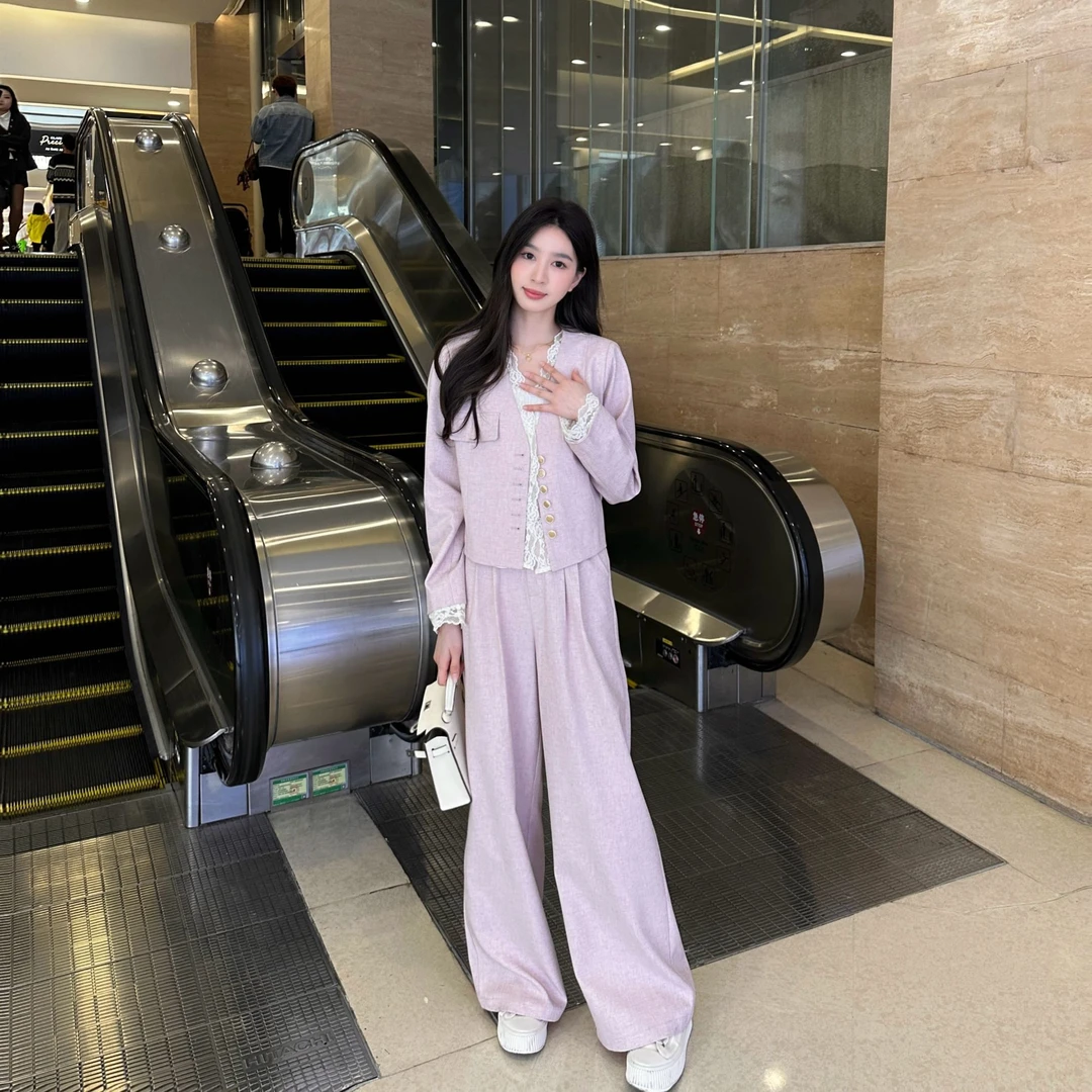 Liixu小香风蕾丝边女时髦洋气显瘦炸街减龄两件套L51TZ092