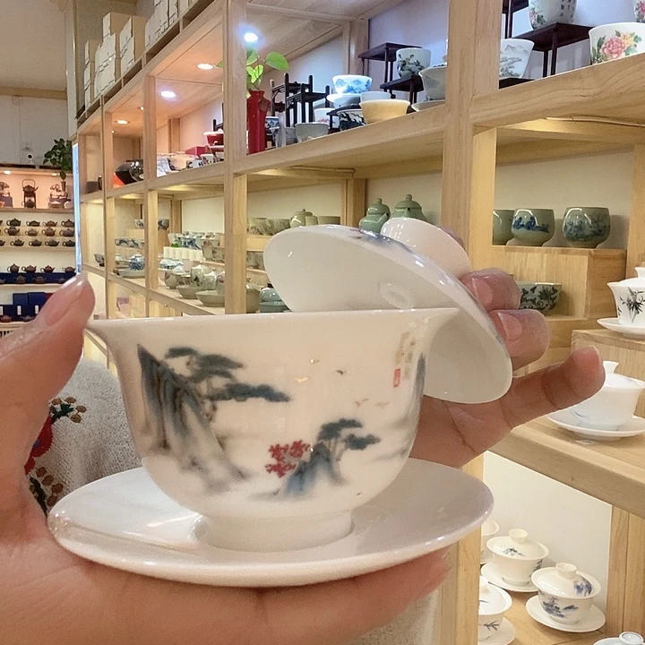 羊脂白玉瓷盖碗大