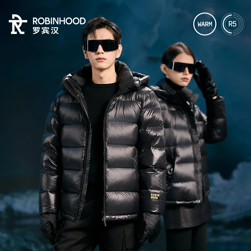 罗宾汉黑色金标男女同款鹅绒短款羽绒服-R038Y51023