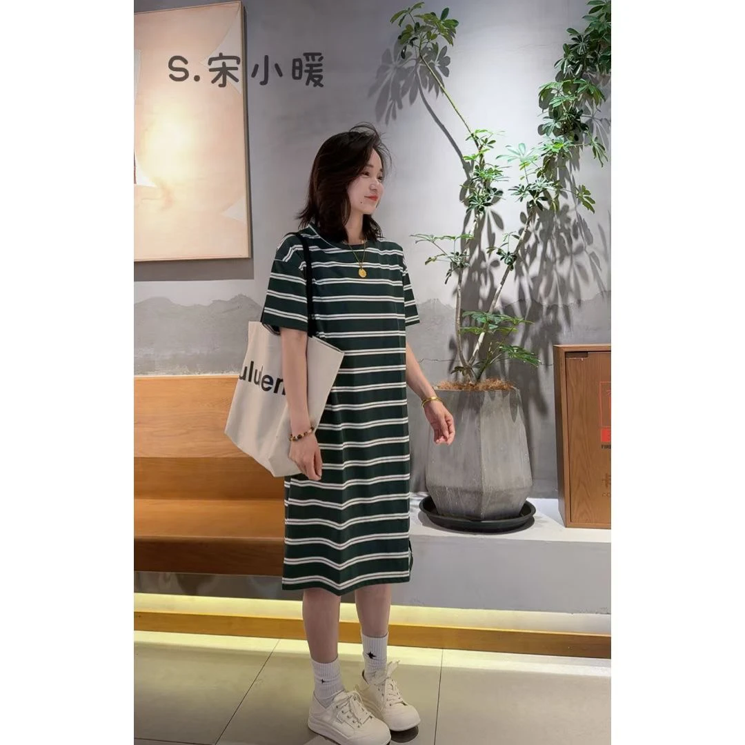 【S.宋小暖】春夏季新款慵懒风韩系条纹长裙女士条纹可外穿家居服