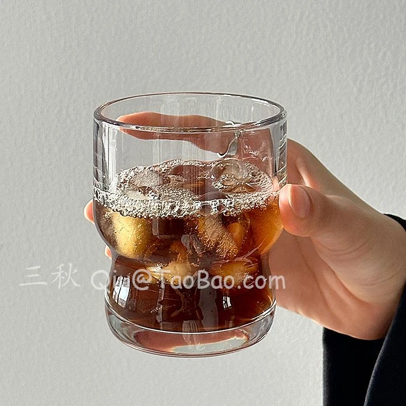 三秋Sanq复古透明胖嘟嘟玻璃杯水杯冷萃杯果汁杯拿铁咖啡杯饮品杯