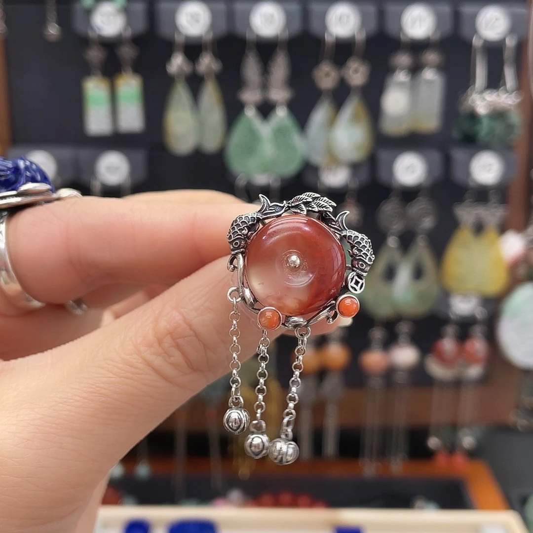 南红玛瑙耳饰银S925镶嵌墨***浅689fbnnhhj