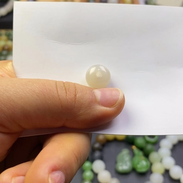 和田玉未镶嵌珠宝半成品藕粉算盘珠卡12