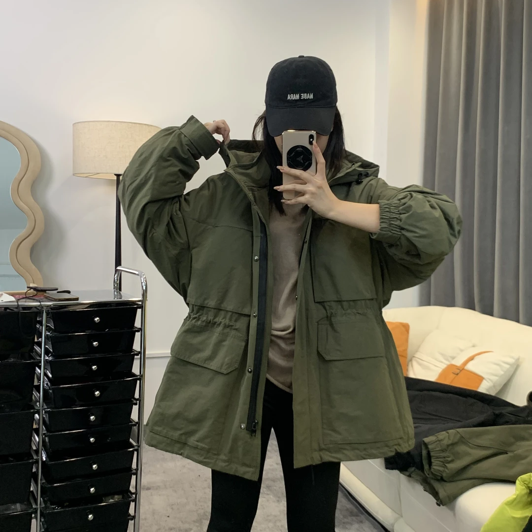 宽松加棉加厚棉服宽松连帽收腰抽绳冲锋衣外套2516-2