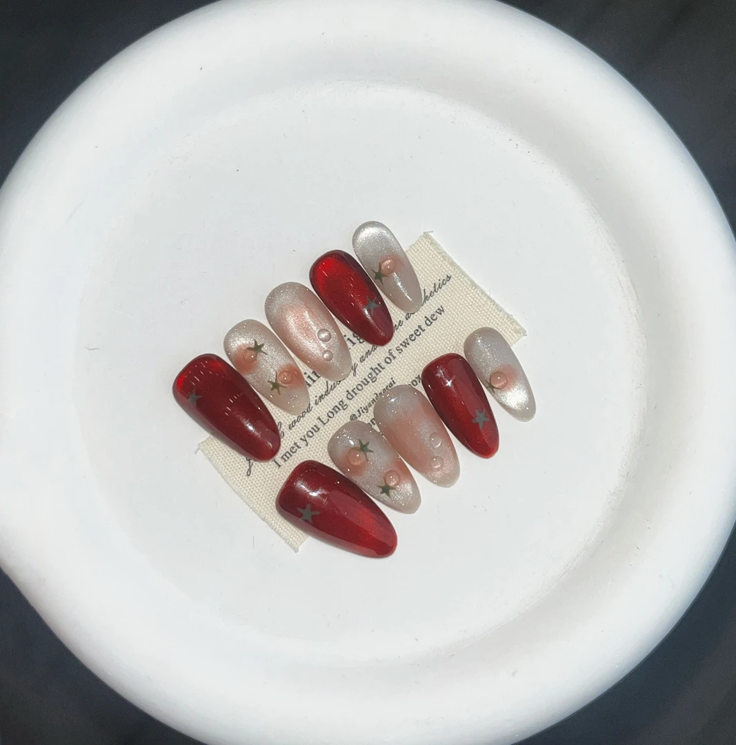 【西红柿】珍珍手工穿戴甲秋冬显白红色猫眼晕染立体西红柿美甲贴片