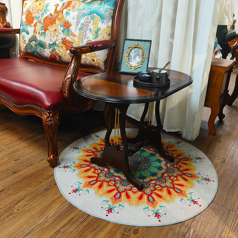 简约现代椭圆形茶几复古餐桌折叠家用美式圆桌轻奢欧式边几角几