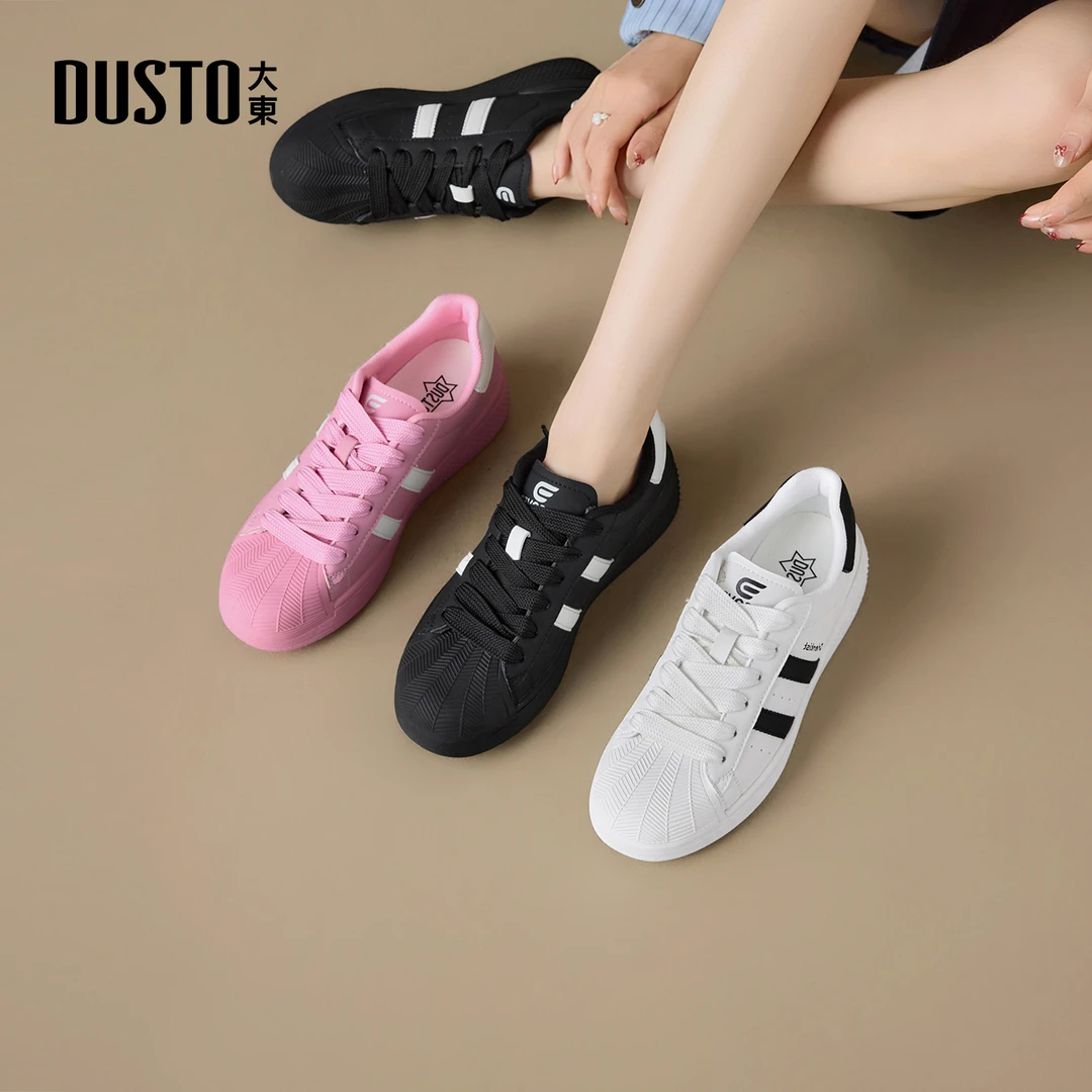 大东单鞋女2025秋季新款百搭舒适贝壳头系带防滑休闲运动板鞋1950