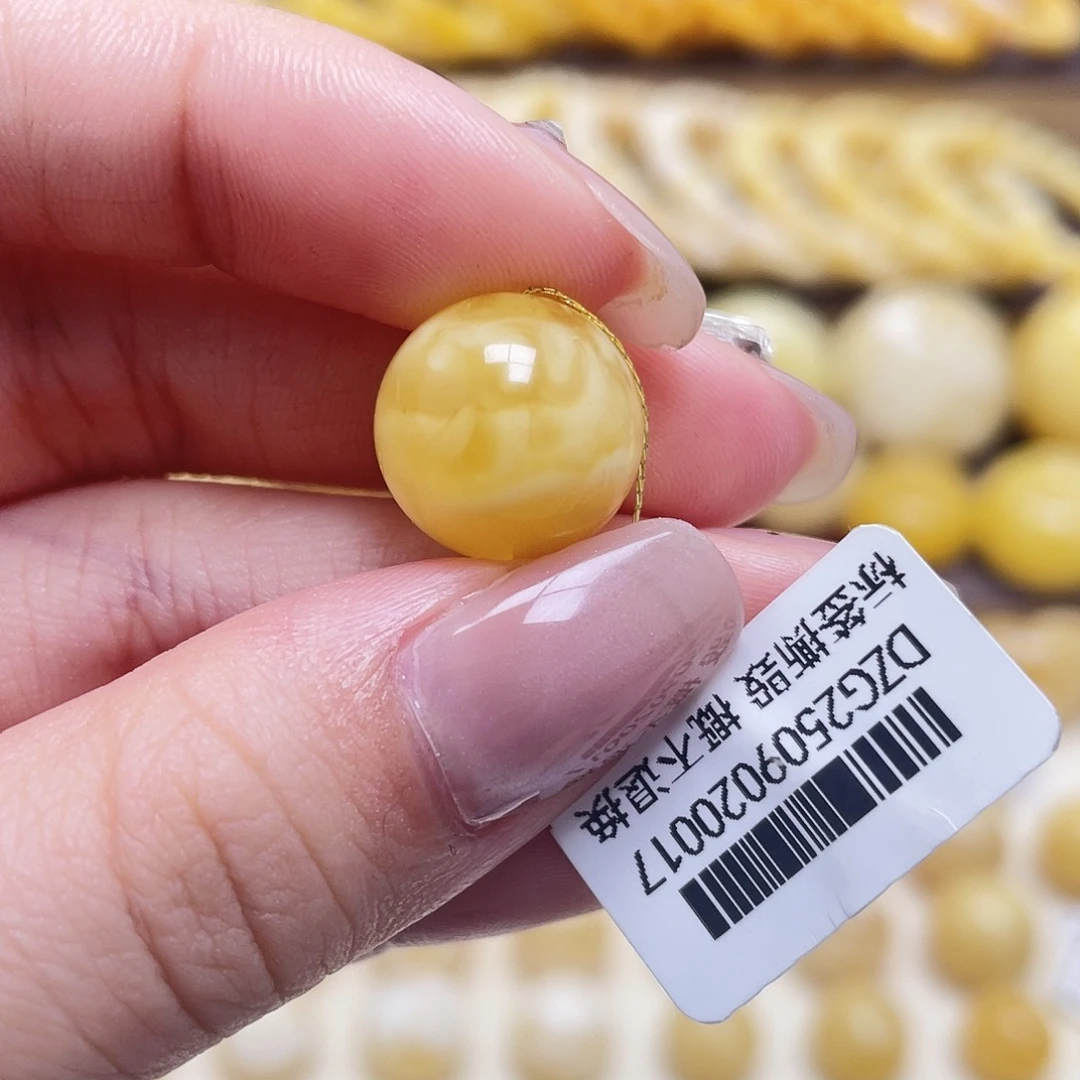 琥珀未镶嵌裸石14mm圆珠瑕