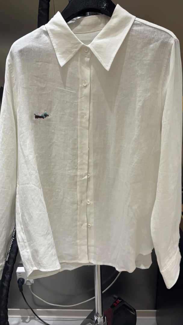 女士春夏纯亚麻纯色微宽松长袖防晒衬衫