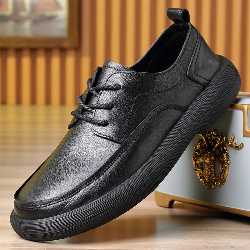 15051渡诺班尼夏季透气男士休闲皮鞋男款系带百搭软底厚底爸爸鞋