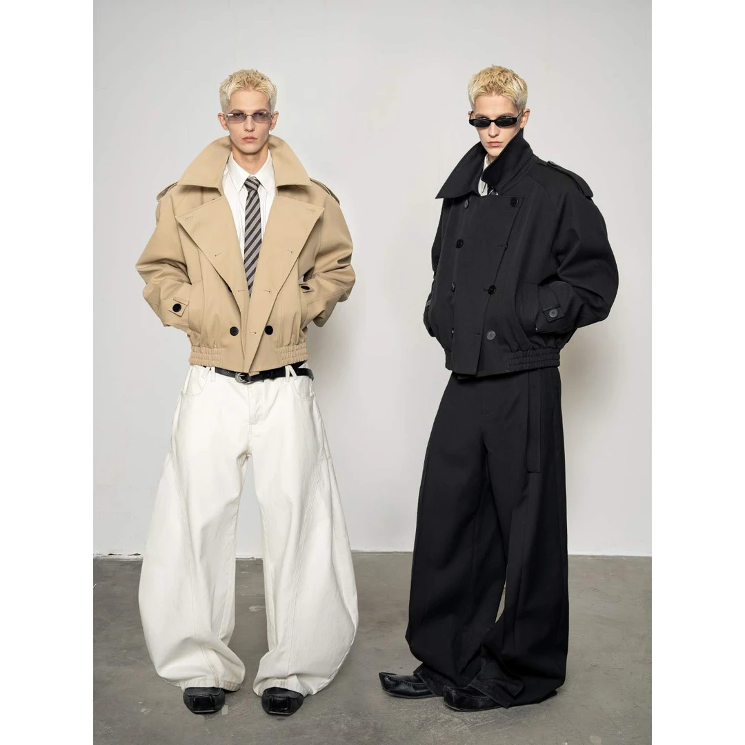 DBWDoublewin复古经典质感大翻领风衣男秋季廓形宽肩短款夹克1304