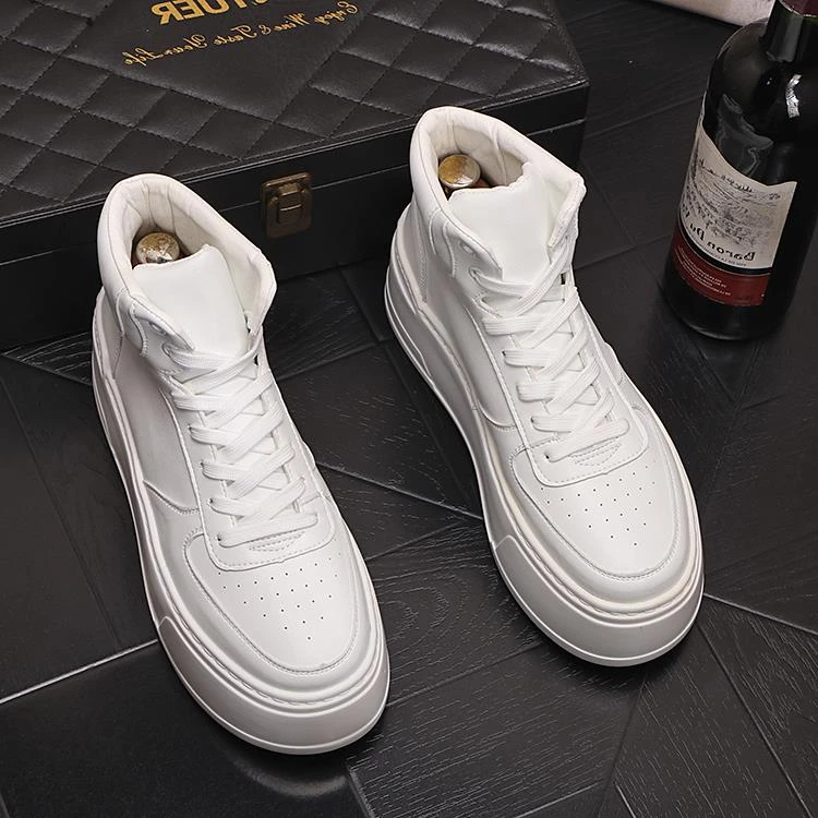男士高帮小白鞋秋季新款百搭内增高厚底鞋青少年时尚休闲中帮板鞋