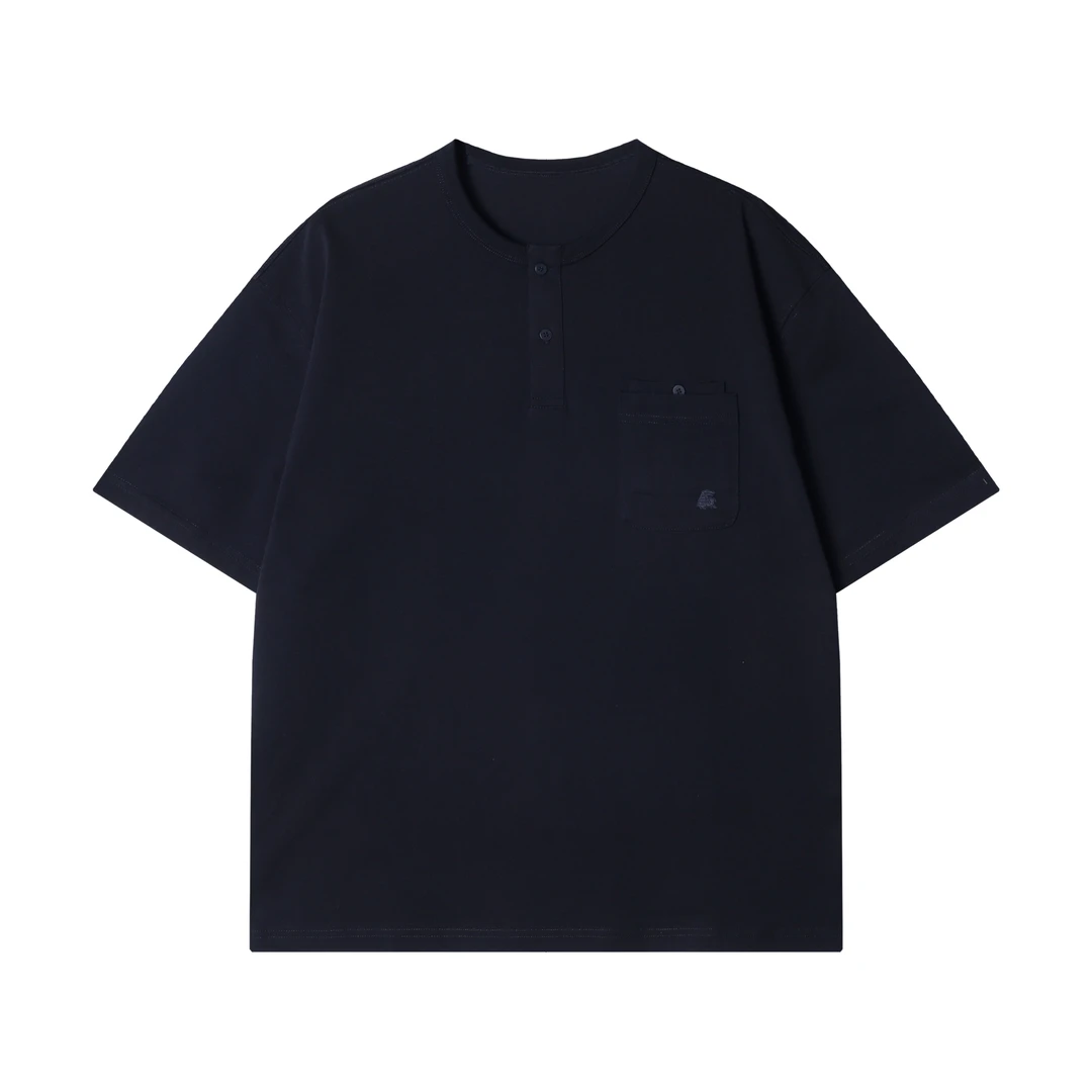 春夏新款时尚个性韩版纯色双口袋圆领半袖T恤百搭宽松休闲上衣