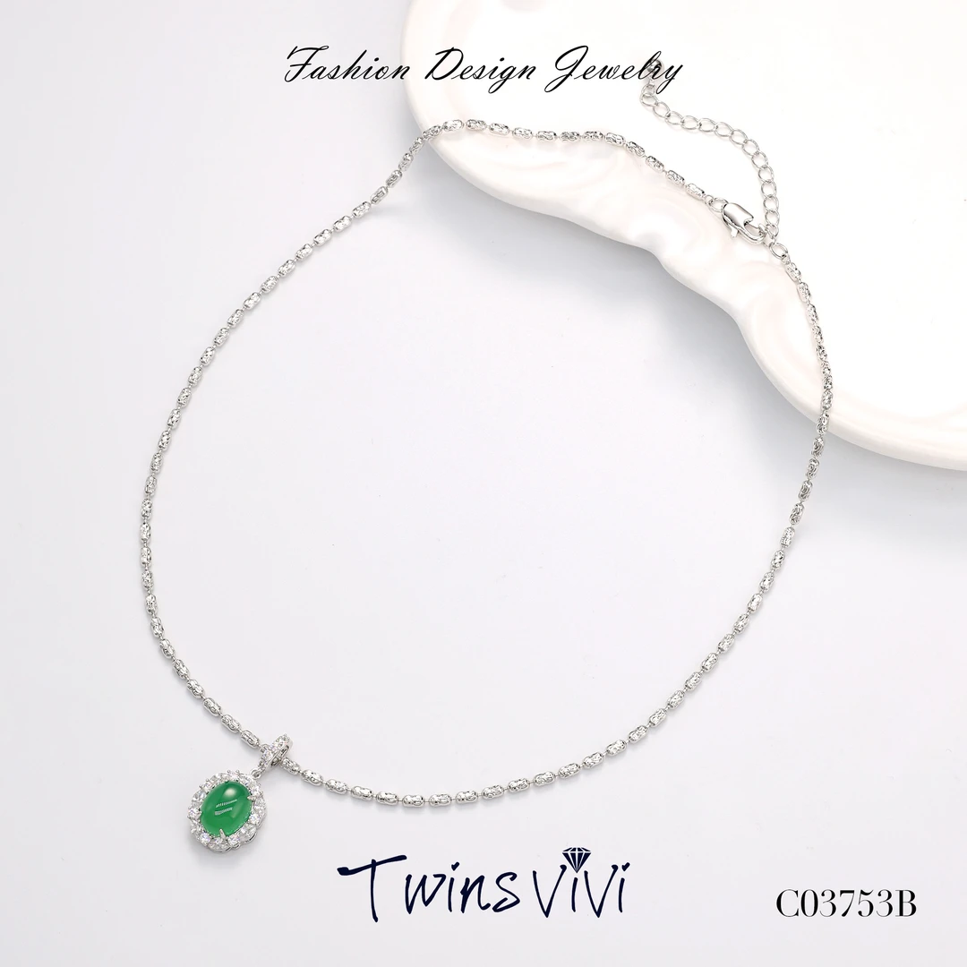铜合金合成锆石项链 Twins VIVI  绿色椭圆珠珠项链/C03753