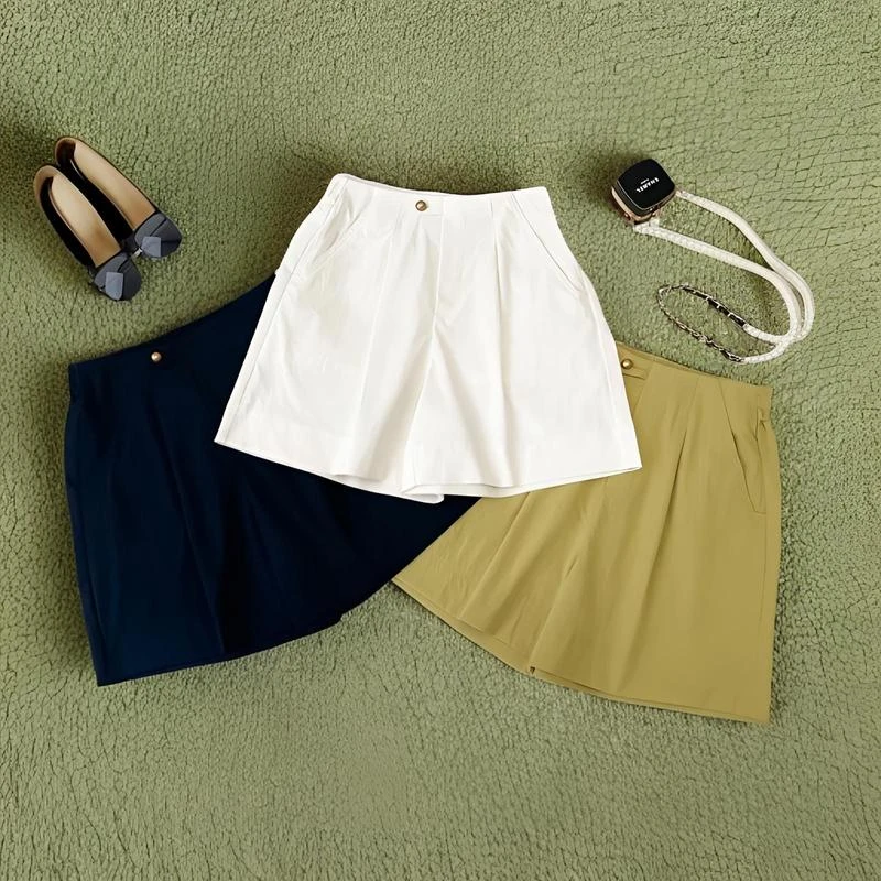 夏季韩版休闲百搭洋气松紧腰高腰显瘦外穿A字短裤7766