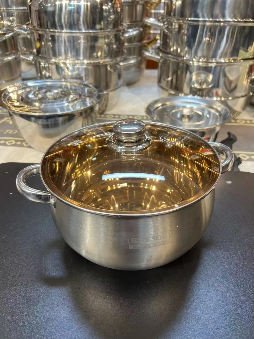 BH/不锈钢24cm苹果汤锅双耳加厚奶锅泡面锅厨房通用