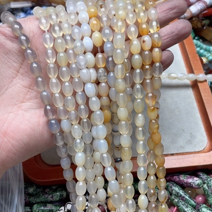 玛瑙/玉髓合金珠宝半成品一条7x10mm荔枝冻