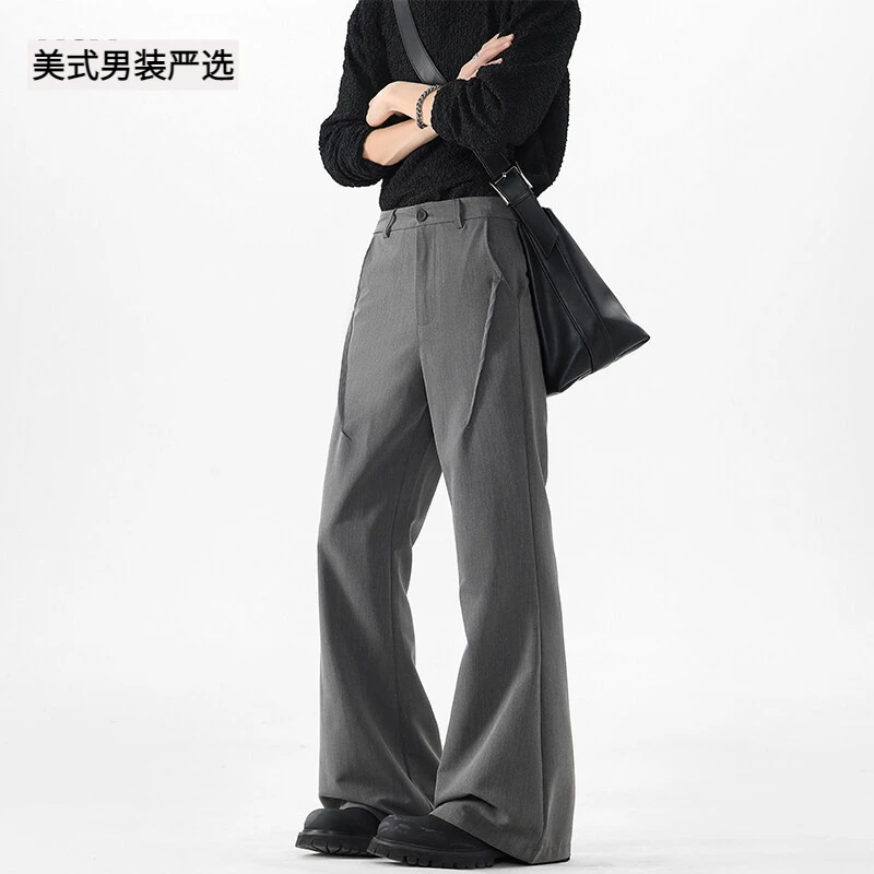 cleanfit打褶微喇西裤男美式潮牌高级感休闲裤高腰修身显瘦喇叭裤