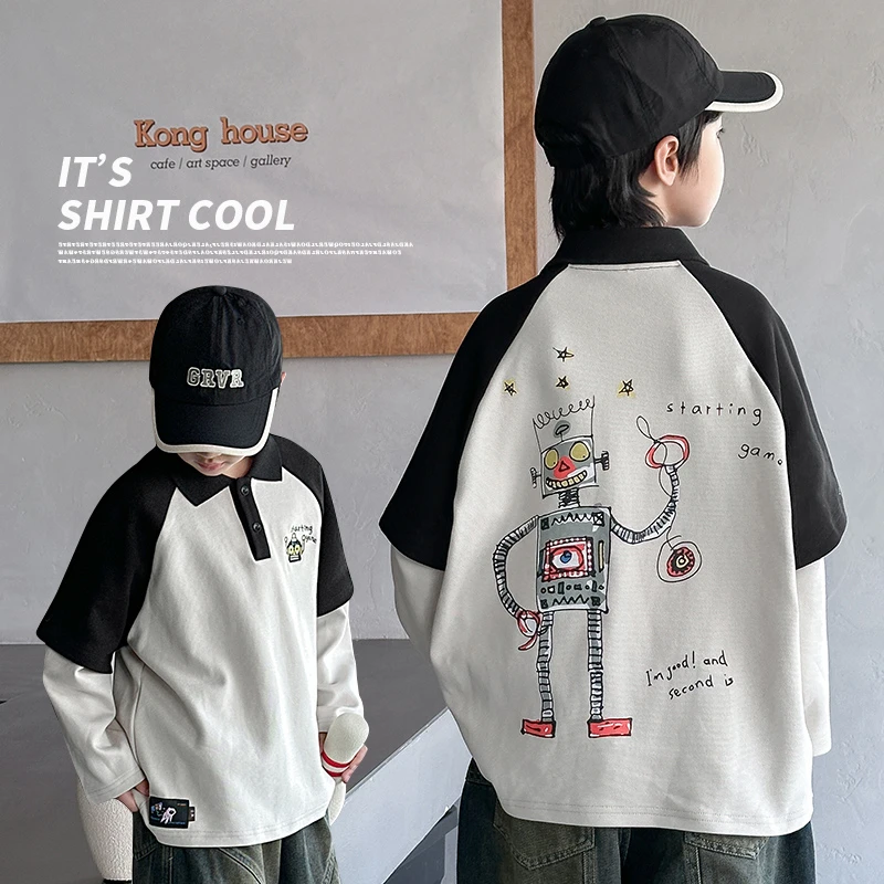 儿童装男童春秋款潮酷polo衫卫衣2025新款大童春装痞帅气上衣春季