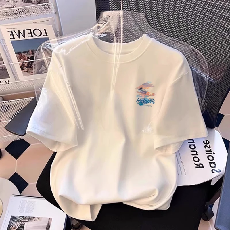 NASA美式复古纯棉白色短袖t恤男款潮牌夏季宽松半袖学生情侣装女