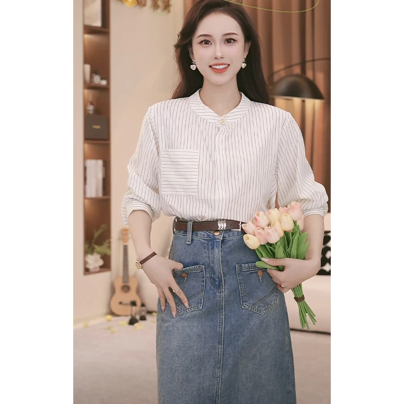 气质垂感长袖衬衫女2025春秋季新款百搭宽松显瘦设计感上衣