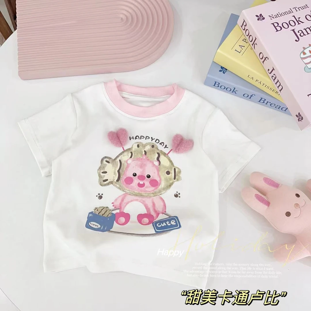 汤圆家童装2025夏季新款韩系甜美爱心卡通卢比百搭T恤 YA-1446