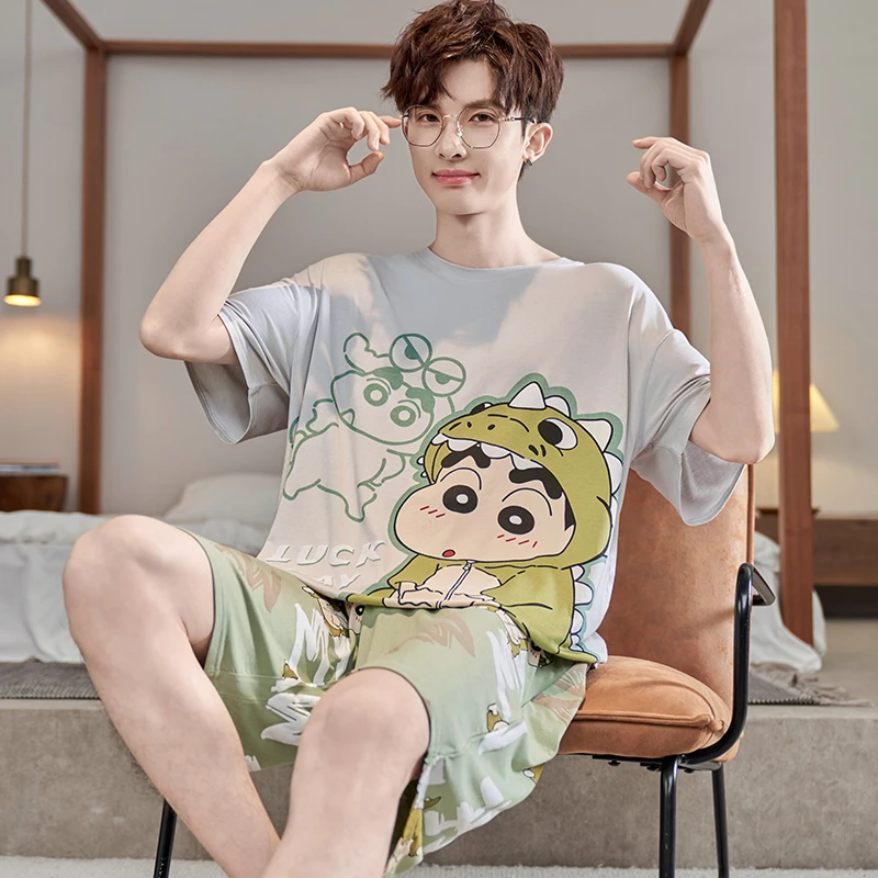 男士睡衣夏季薄款莫代尔短袖加肥加大可外穿冰丝凉感家居服套装