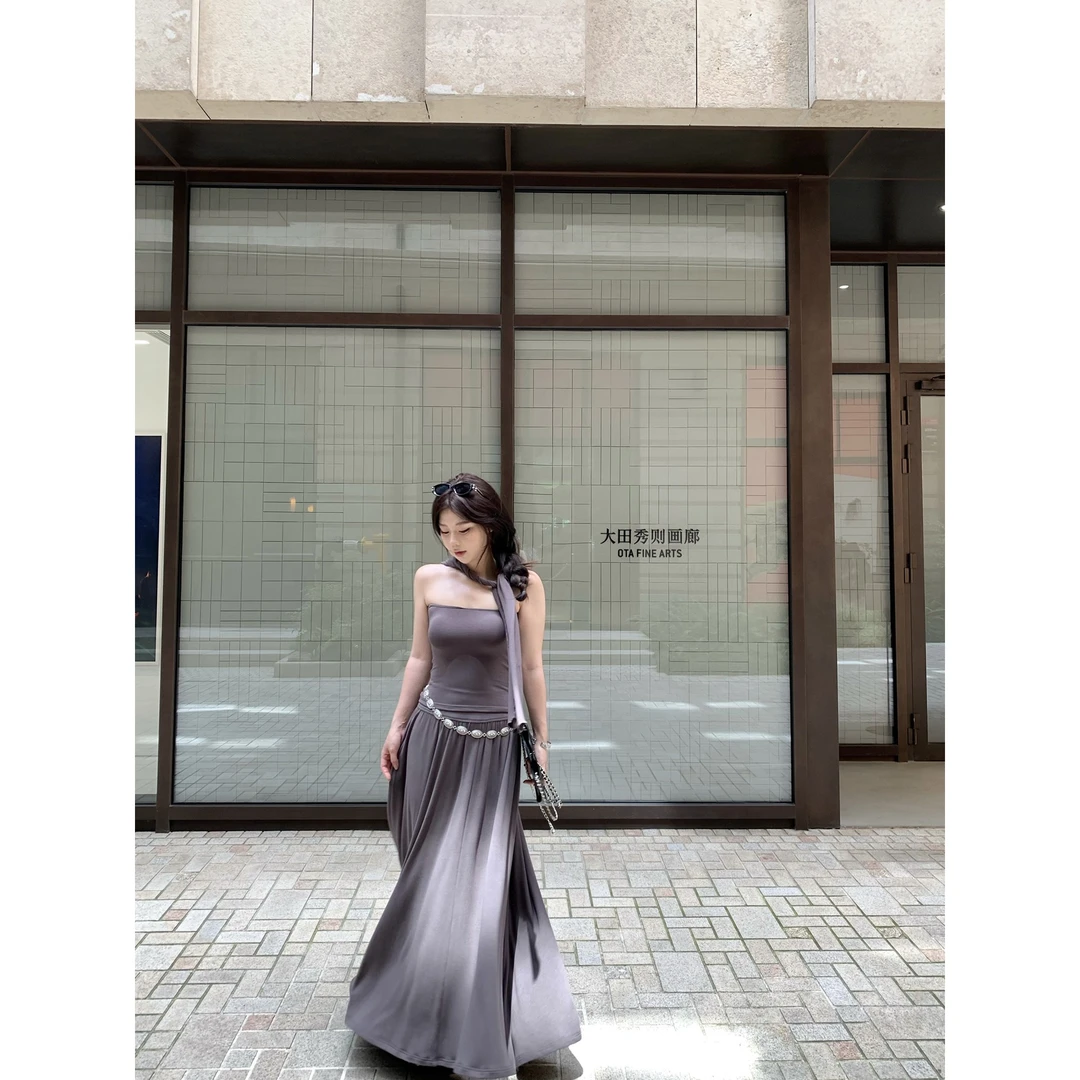 野生辣辣 热辣仲夏 微胖mm纯欲抹胸背心女夏季a字半身裙大码套装