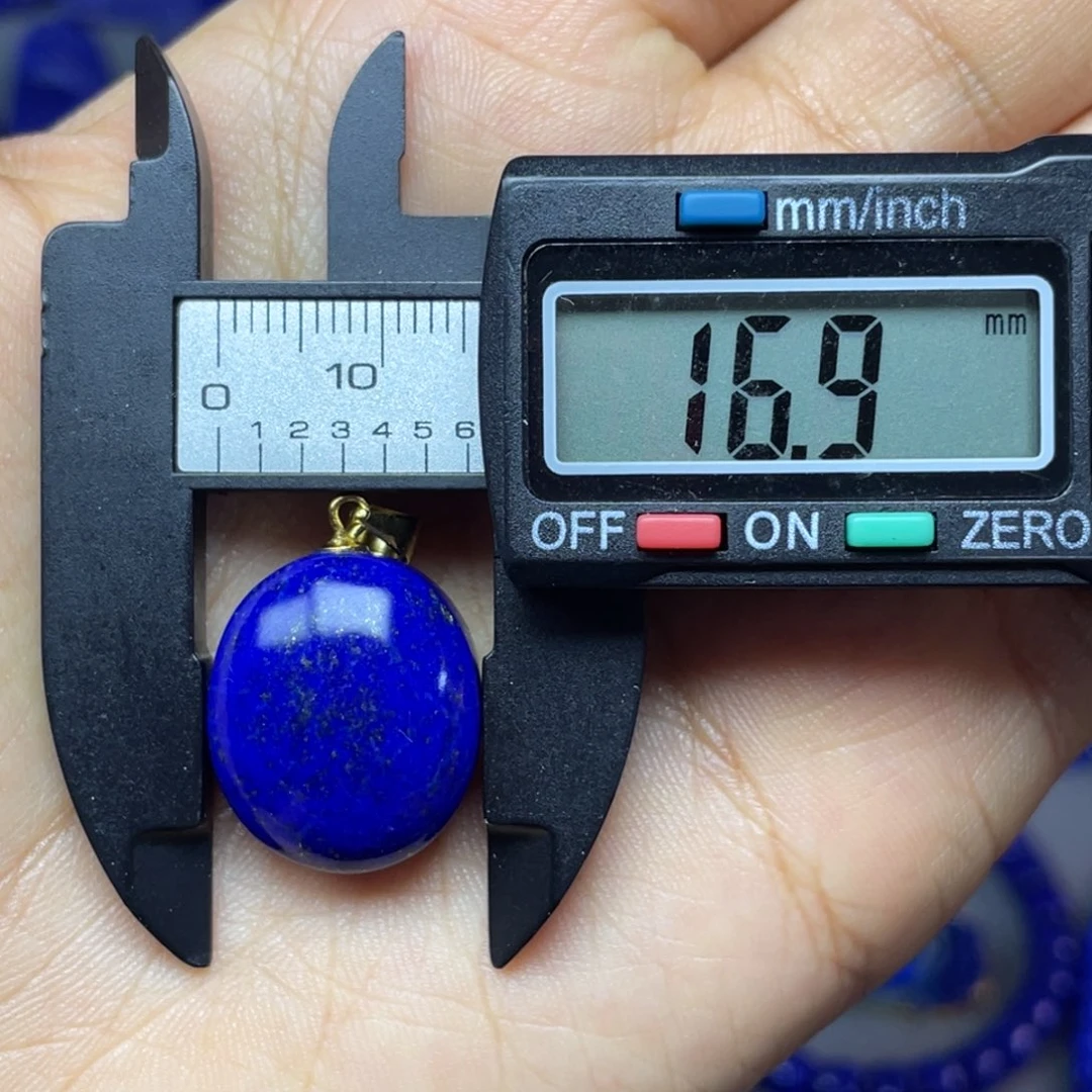 青金石银S925镀金镶嵌16mm蛋面吊坠