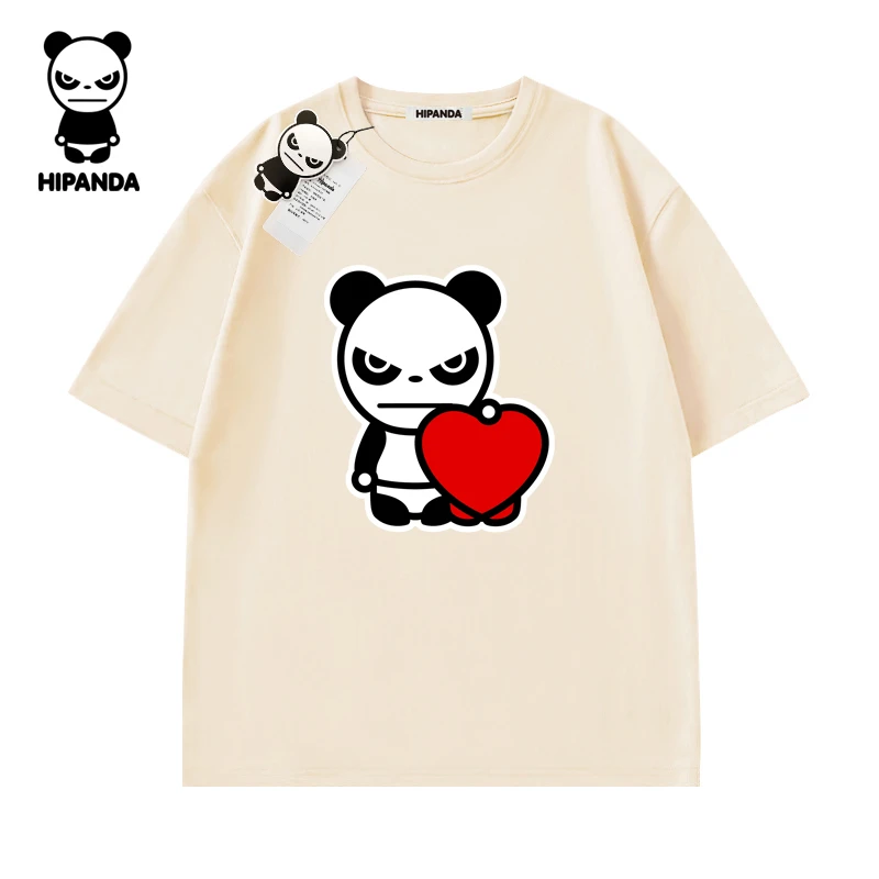 HiPanda你好熊猫夏季情侣爱心纯棉圆领休闲百搭上衣短袖羽毛球