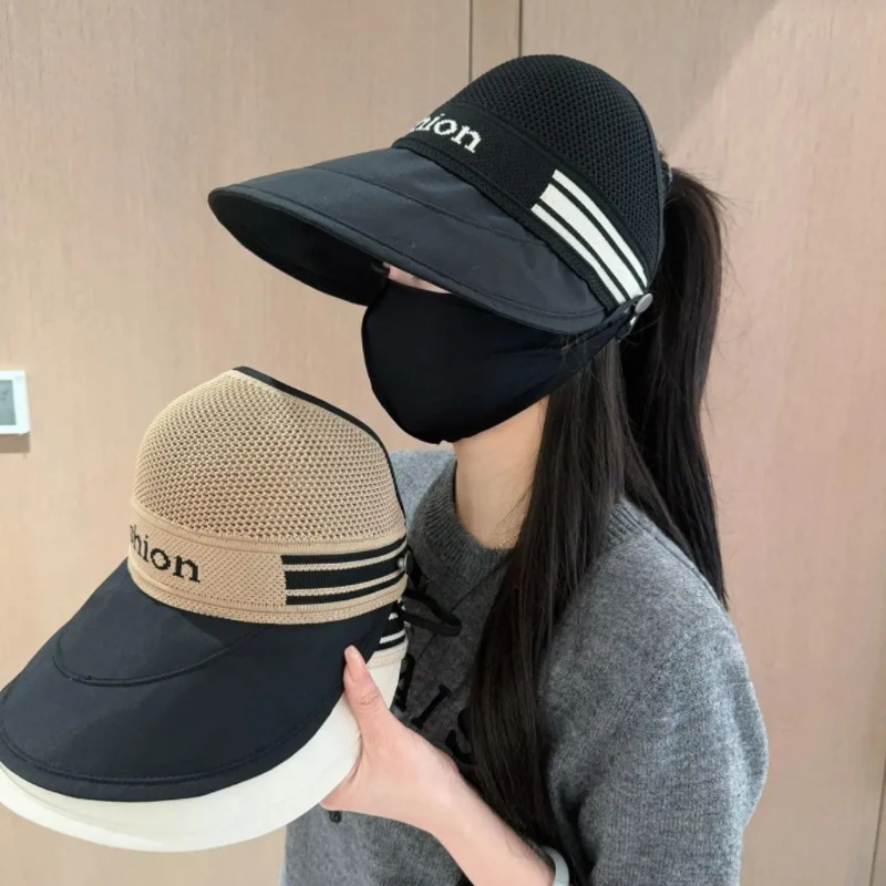 聖帝名轩镂空透气空顶可扎高马尾防晒帽女户外遮阳帽显脸小大帽檐