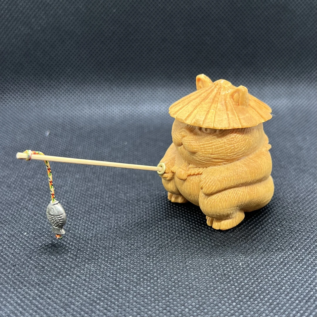 精工黄金檀猫垂钓摆件招财猫猫