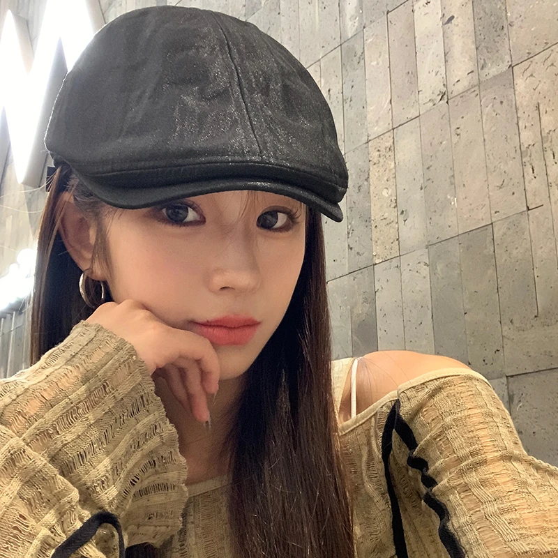 珠光感~小头围前进帽女显脸小帽子个性时尚贝雷帽丝光纯色鸭舌帽