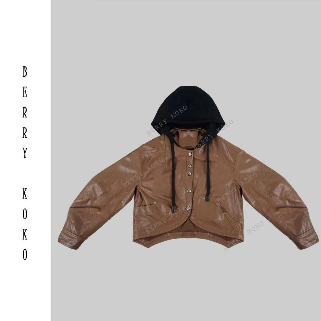 高品质进口“植鞣羊皮”连帽廓形小众款羊皮风衣 （帽可拆卸）W215