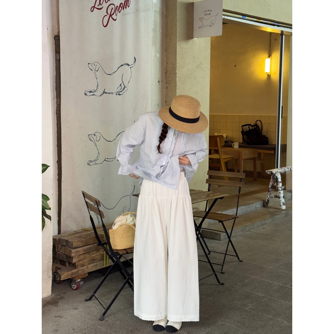 小冰涡 日系百搭松紧腰花边休闲裤