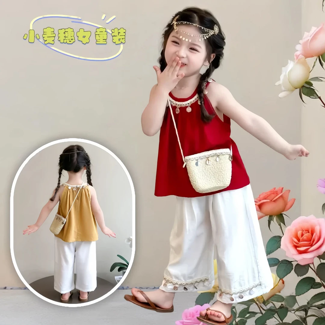小女童套装洋气时尚女孩夏款无袖韩版波西米亚风休闲薄款阔腿裤