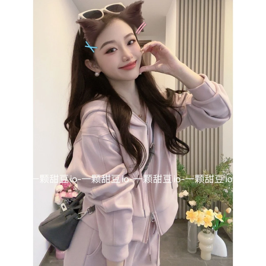 春季韩系高级感减龄休闲运动卫衣开衫两件套装小众网红外套运动装