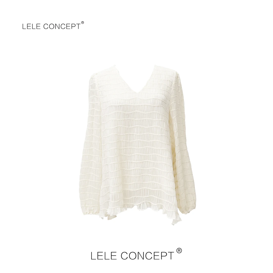 LELE CONCEPT丨百搭高级感V领抽皱上衣S0862