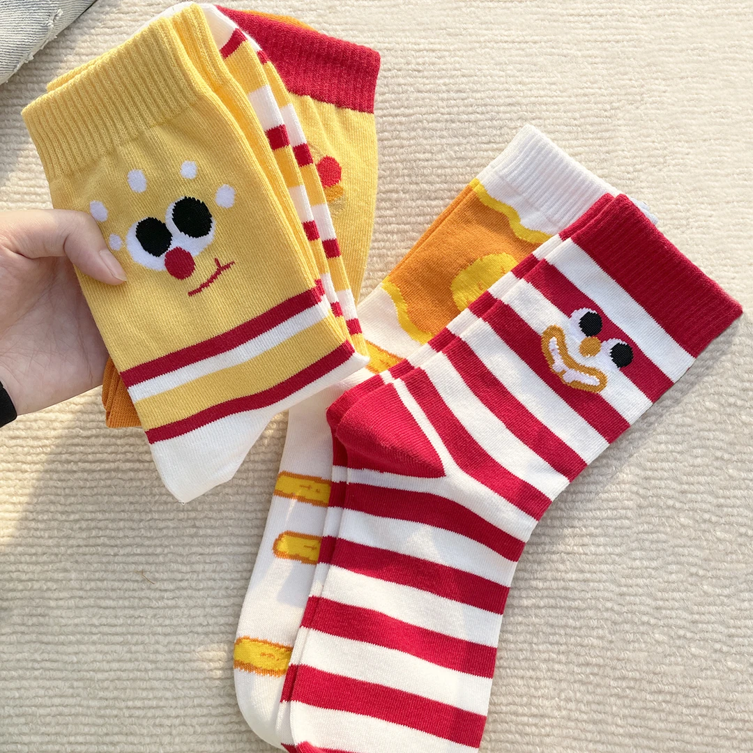 个性创意可爱搞怪袜子女秋冬精梳棉中筒袜ins潮网红撞色女生日系