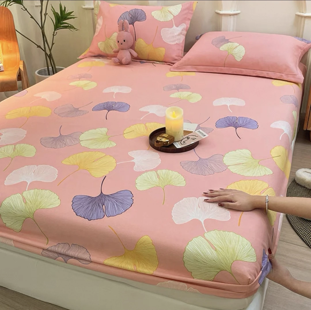 小华 约180×200橘粉色银杏叶单床笠