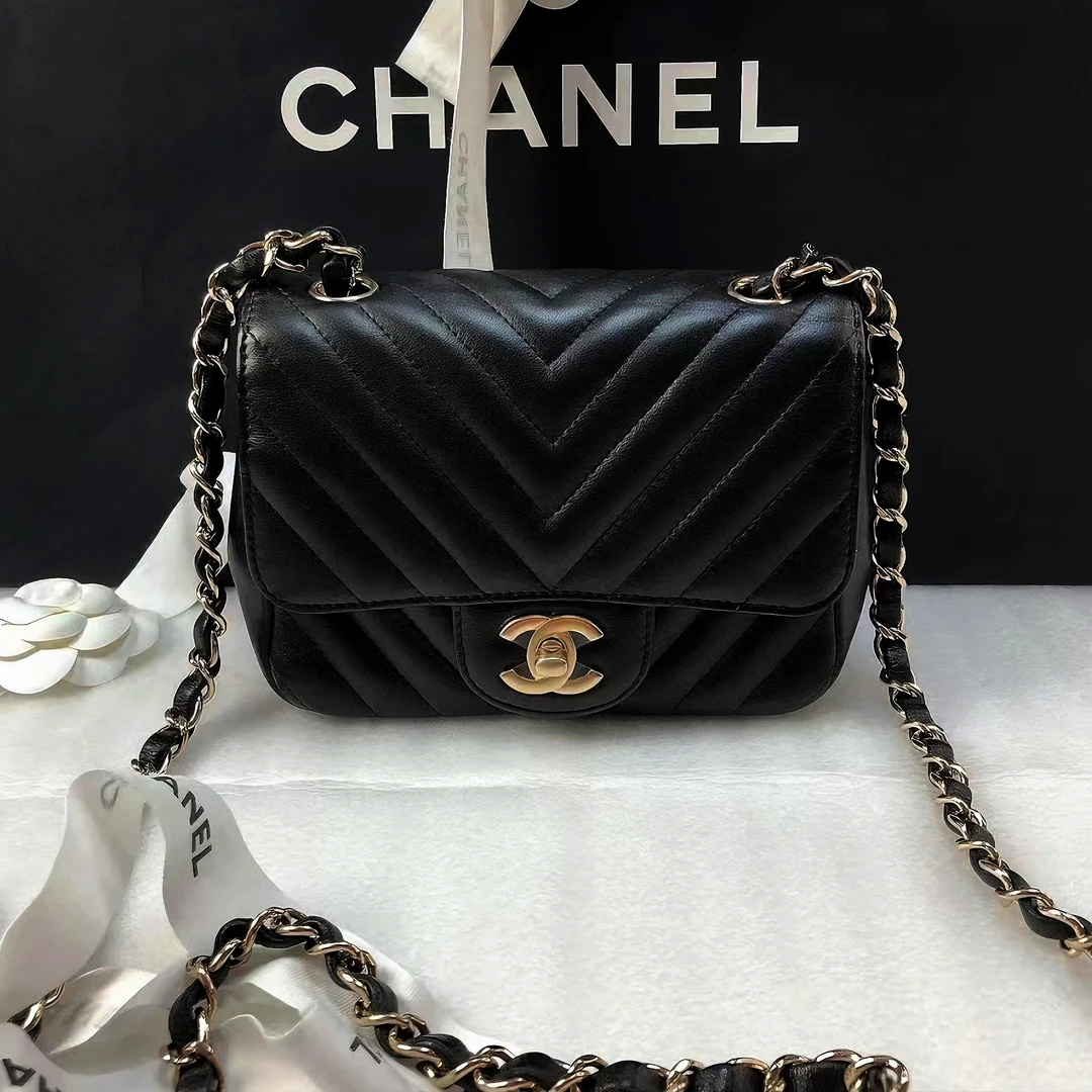 99新 Chanel/香奈儿 5710|香奈儿v纹黑金方胖子斜挎包|香奈儿