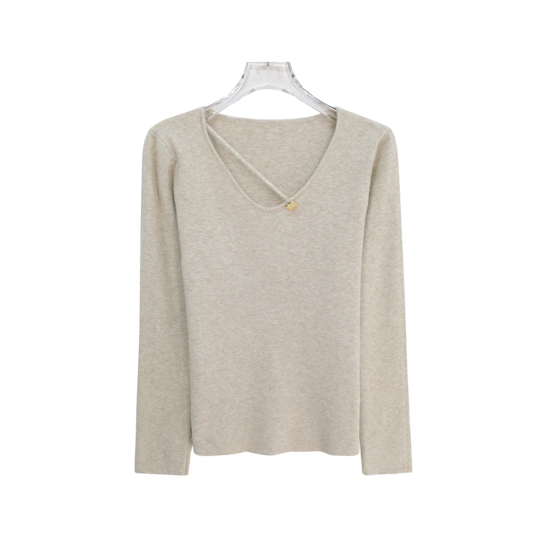 法式V领针织打底衫上衣气质修身显瘦内搭毛衣X27226